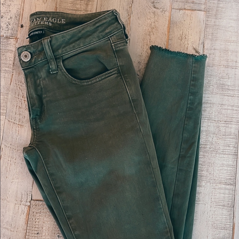 American Eagle Army Green Skinny Jeans